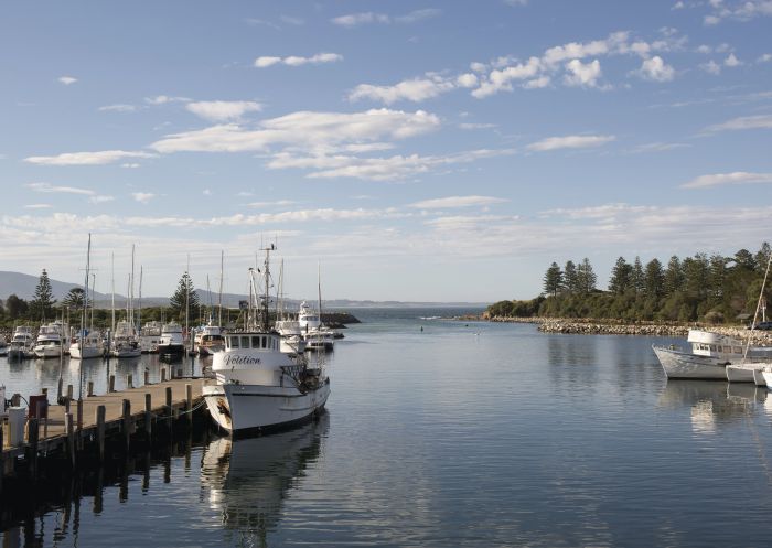 Local fishing boats docked at Bermagui Fishermens Wharf in Bermagui, Merimbula & Sapphire Coast